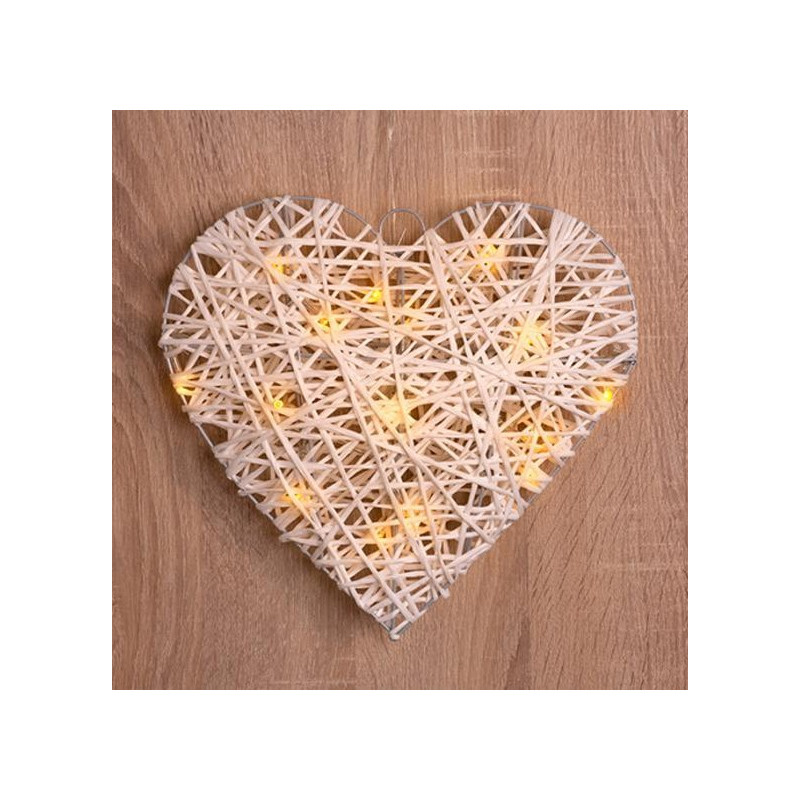 Vianočná dekorácia Rattan Metal Heart 30x6 cm, 15 LED, 3xAA