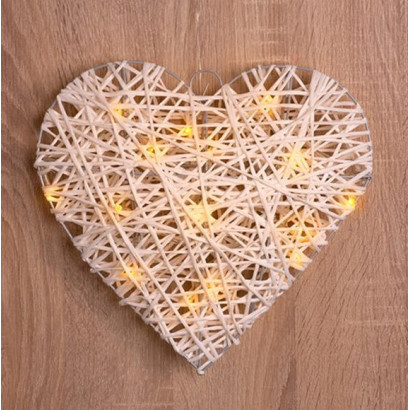 Vianočná dekorácia Rattan Metal Heart 30x6 cm, 15 LED, 3xAA