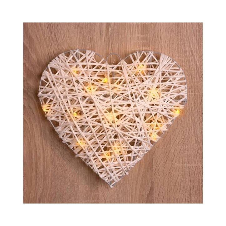Vianočná dekorácia Rattan Metal Heart 30x6 cm, 15 LED, 3xAA