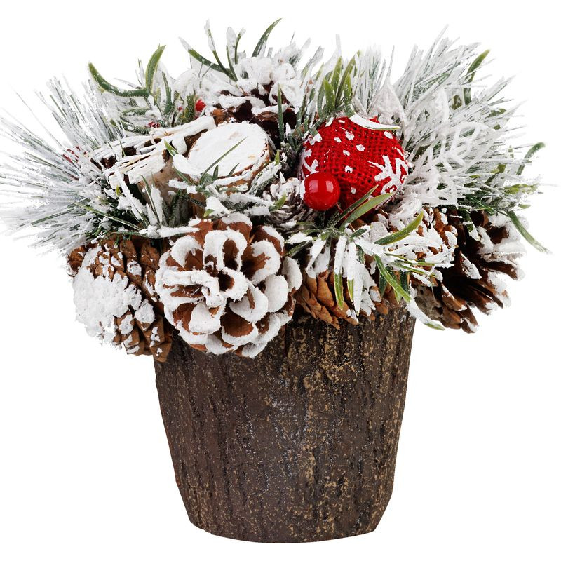 Vianočná ikebana so zasneženou čečinou, imitácia dreva 18 cm