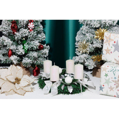 Adventné sviečky valcové 48x80 mm, biele s glitrami, 4 ks