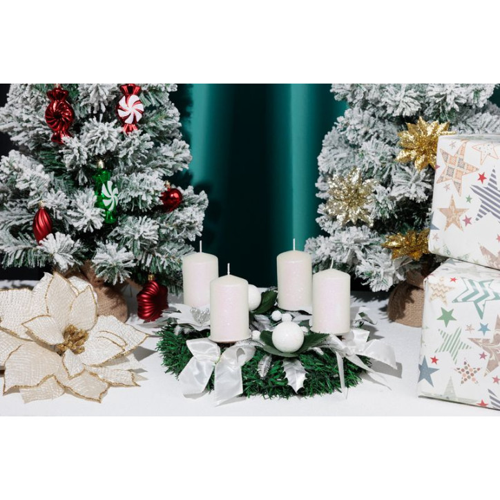 Adventné sviečky valcové 48x80 mm, biele s glitrami, 4 ks