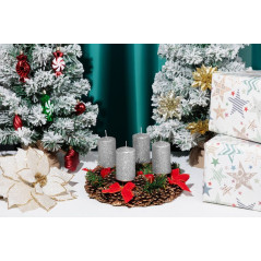 Adventné sviečky valcové 48x80 mm, strieborné s glitrami, 4 ks