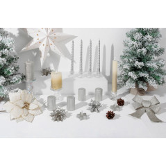 Adventné sviečky valcové 48x80 mm, strieborné s glitrami, 4 ks