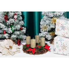 Adventné sviečky valcové 48x80 mm, champagne s glitrami, 4 ks