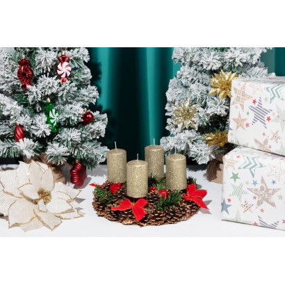 Adventné sviečky valcové 48x80 mm, champagne s glitrami, 4 ks