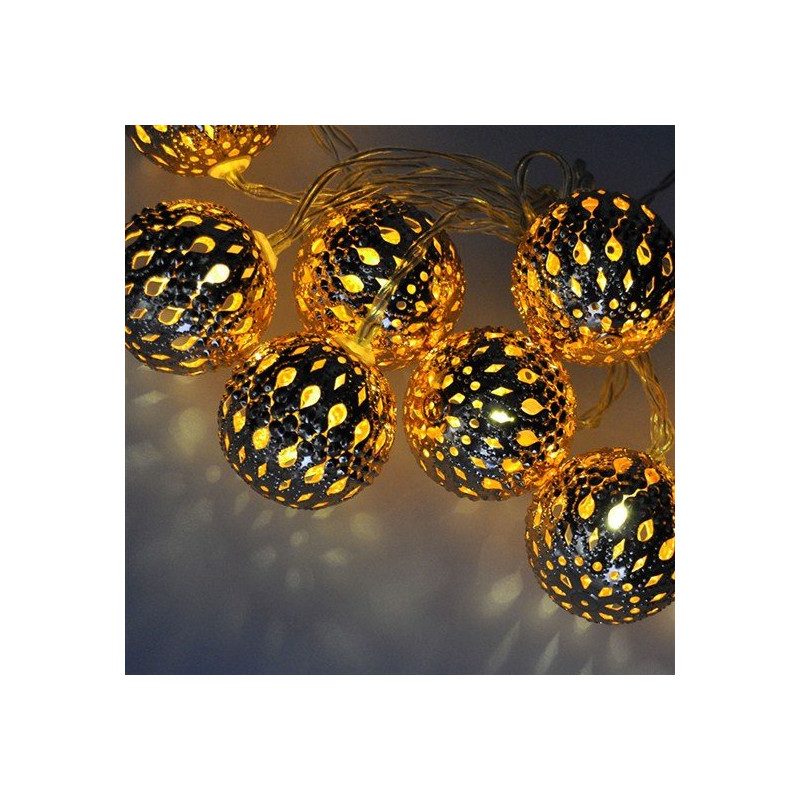 LED svetelná reťaz Vianočné gule zlaté 1 m, 10 LED, 2x AA, IP20