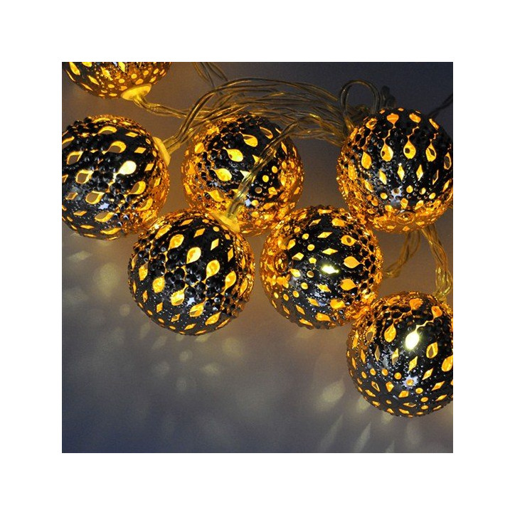 LED svetelná reťaz Vianočné gule zlaté 1 m, 10 LED, 2x AA, IP20