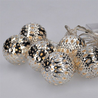 LED svetelná reťaz Vianočné gule strieborné 1 m, 10 LED, 2x AA, IP20