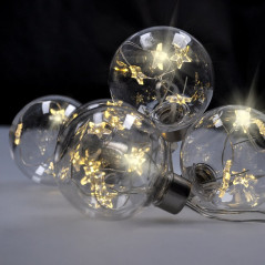 LED svetelná reťaz Vianočné gule s hviezdičkami 2 m, 30 LED, 3x AA, IP20