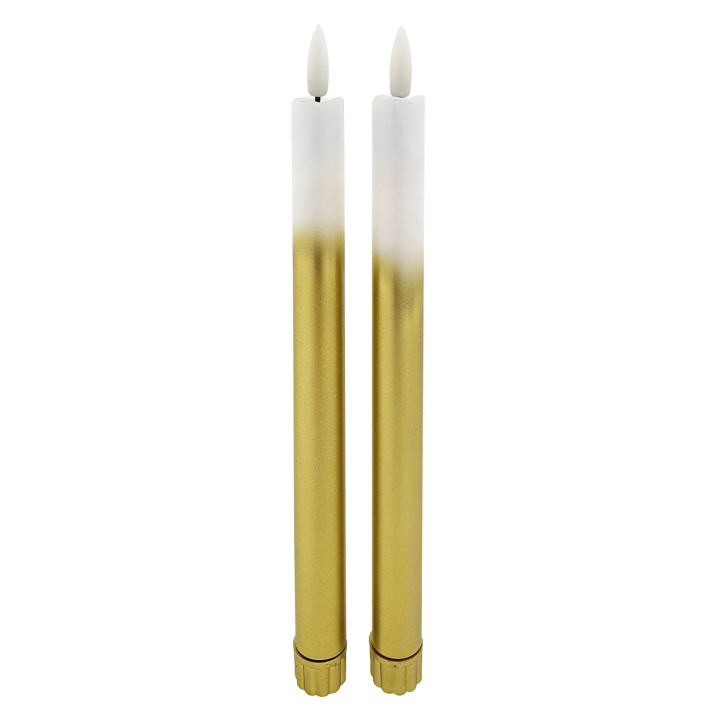 LED sviečky dlhé 2x25 cm, 2xAA, bielo-zlaté, 2 ks