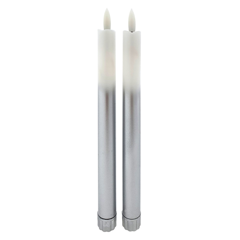LED sviečky dlhé 2x25 cm, 2xAA, bielo-strieborné, 2 ks