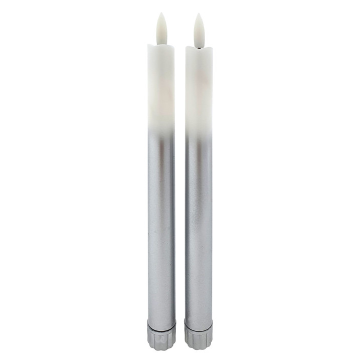 LED sviečky dlhé 2x25 cm, 2xAA, bielo-strieborné, 2 ks