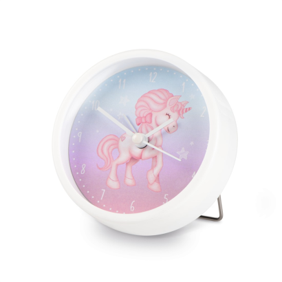 Detský budík magický jednorožec s tichým chodom 9 cm