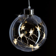 LED vianočná guľa sklenená, 10 LED, 2x AA, IP20