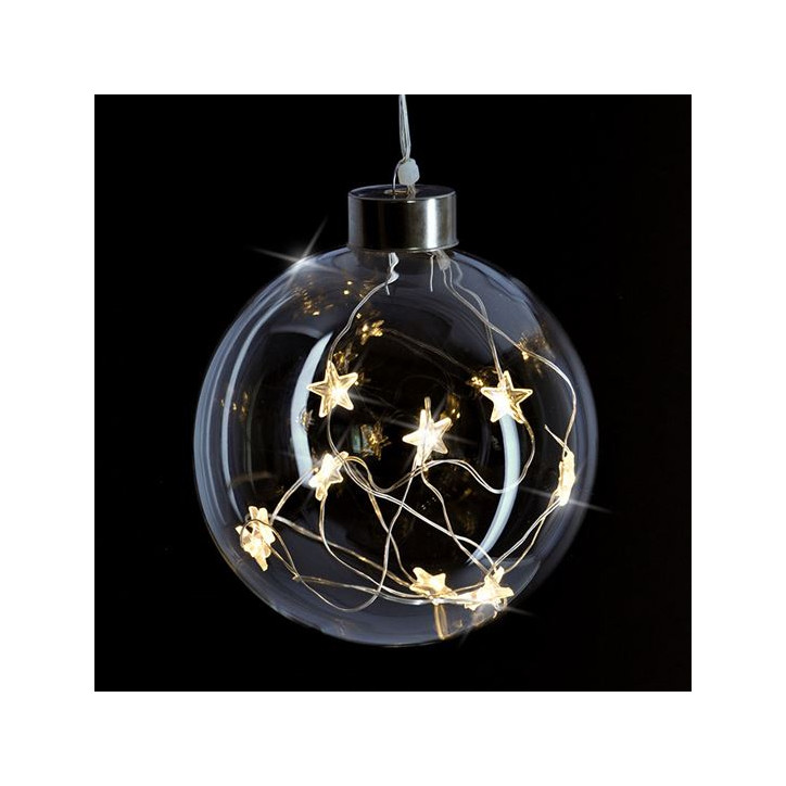 LED vianočná guľa sklenená, 10 LED, 2x AA, IP20