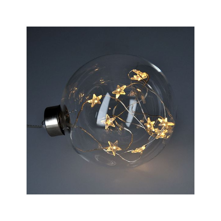 LED vianočná guľa sklenená, 10 LED, 2x AA, IP20
