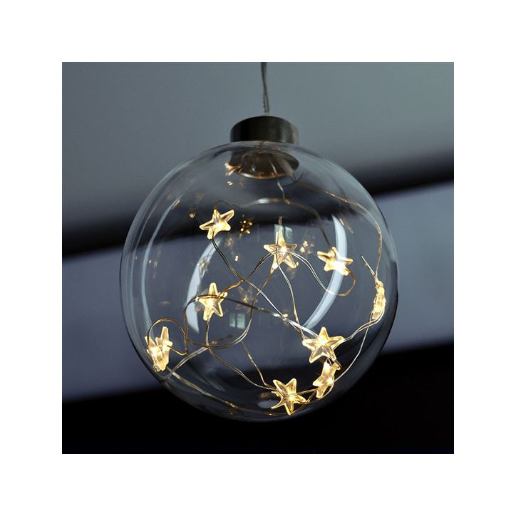 LED vianočná guľa sklenená, 10 LED, 2x AA, IP20
