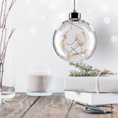LED vianočná guľa sklenená, 10 LED, 2x AA, IP20