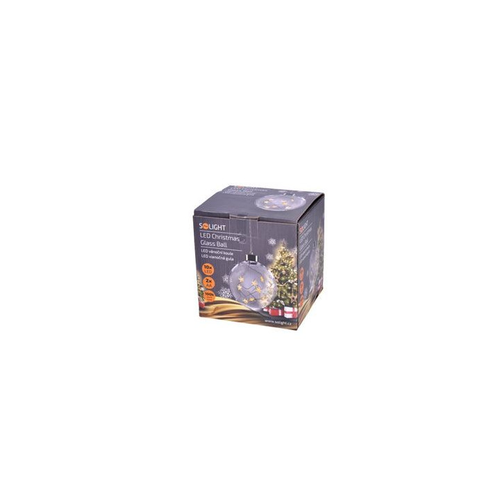 LED vianočná guľa sklenená, 10 LED, 2x AA, IP20