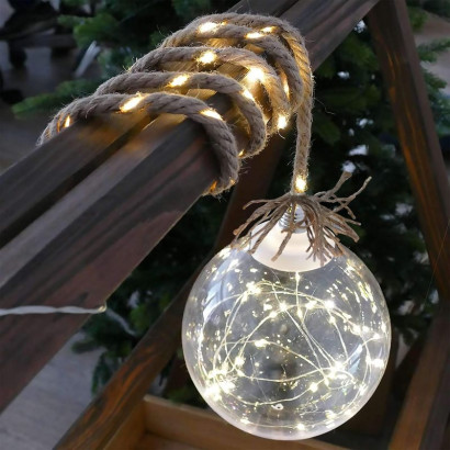 Vianočná LED dekorácia Balldeco, guľa na lane 50 cm, 50x LED teplá biela, 3xAA, IP20