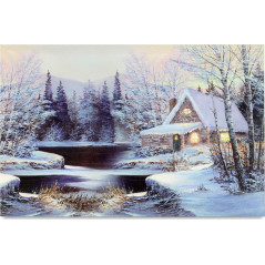 Nástenná svietiaca dekorácia s LED vláknami 40x30x1,8 cm Obraz zimný motív