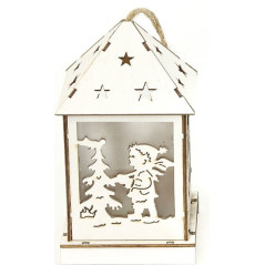 Vianočná drevená dekorácia 6,5x11x6,5 cm Lucernička s LED svetlom, rôzne druhy, 1 ks