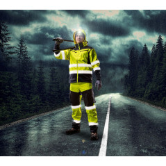 Softshellové pracovné nohavice reflexné výstražné žlté, veľkosť M