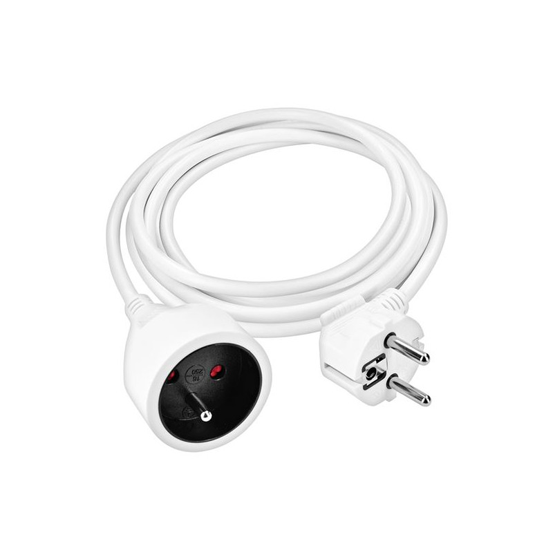Predlžovací kábel s 1 zásuvkou, 3 m, biely
