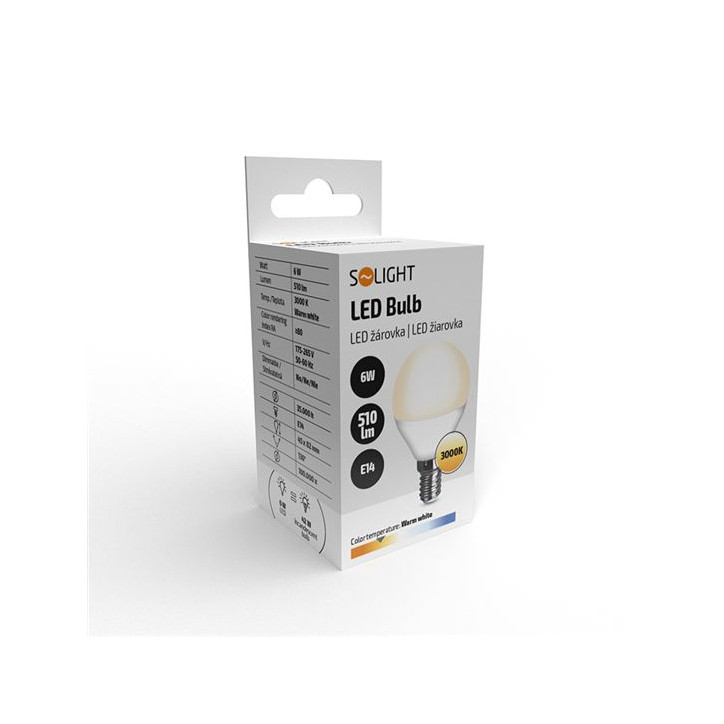 LED žiarovka E14, 6 W, 3000 K, 510 lm, miniglobe