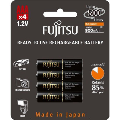 Prednabité aku batérie 1,2 V R03/AAA, 900 mAh Black, 4 ks v blistri