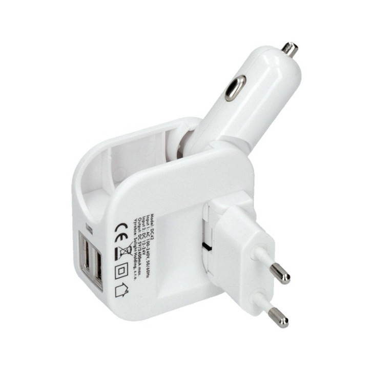 Nabíjací adaptér 2x USB, auto DC 12 V/zásuvka AC 230 V