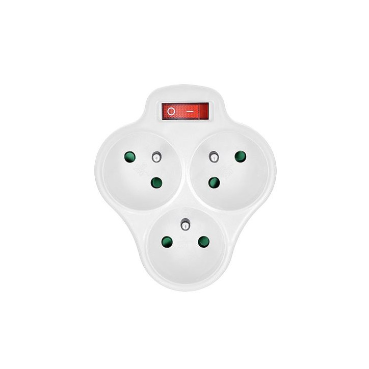 Rozbočovač 3x 10 A s vypínačom, biely