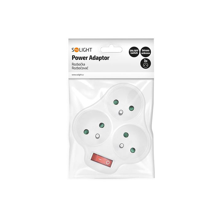 Rozbočovač 3x 10 A s vypínačom, biely