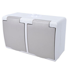 Dvojzásuvka do vlhka IP54, sivá