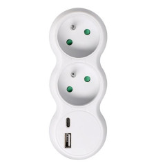 Rozbočovač 2x 10 A s USB A+C nabíjačkou, biely
