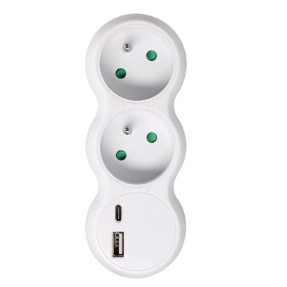 Rozbočovač 2x 10 A s USB A+C nabíjačkou, biely