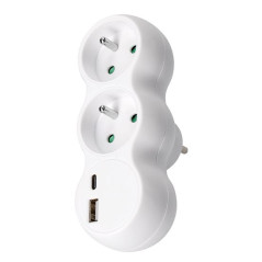 Rozbočovač 2x 10 A s USB A+C nabíjačkou, biely