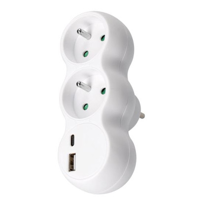 Rozbočovač 2x 10 A s USB A+C nabíjačkou, biely
