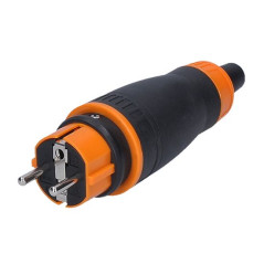 Zástrčka priama do vlhka IP44, čierna/oranžová