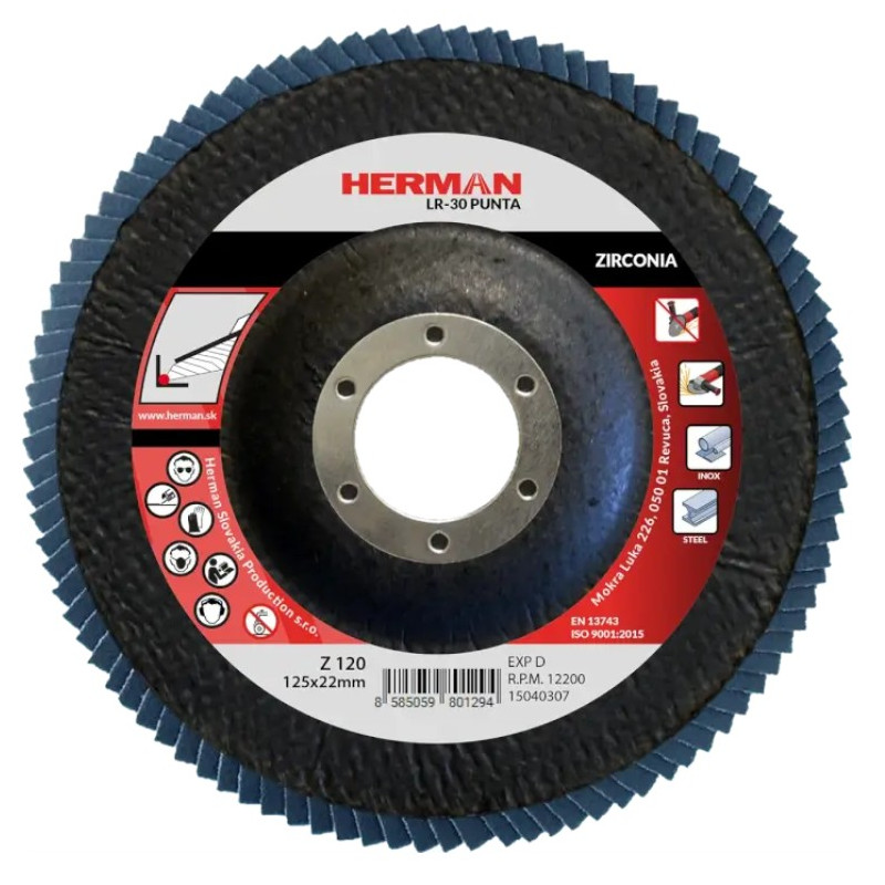 Lamelový kotúč na nerez 125 mm/P120 LR-30 Punta zirconia