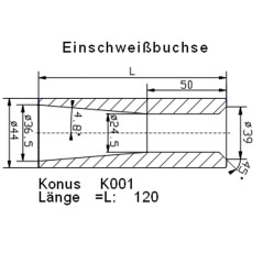 Kónická rúra na zvarenie 120x44 mm, priemer 36/24 mm