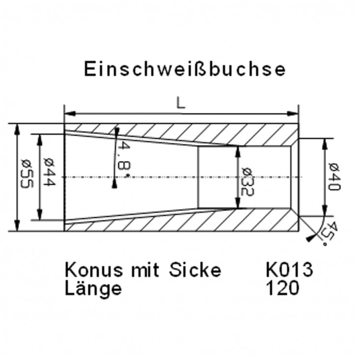 Kónická rúra na zvarenie 120x55 mm, priemer 43/32 mm