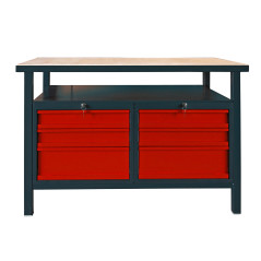 DEMA Dielenský pracovný stôl so šiestimi zásuvkami 40888, antracit/červená