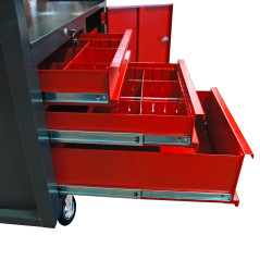 DEMA Pracovný stôl na kolieskach so zásuvkami a skrinkou s dvierkami 40911, antracit/červená