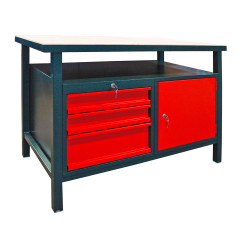 DEMA Dielenský pracovný stôl s tromi zásuvkami a skrinkou s dvierkami 40887, antracit/červená
