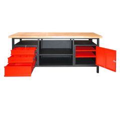 Pracovný stôl so zásuvkami, skrinkou s dvierkami a odkladacím priestorom XXL2000, antracit/červená