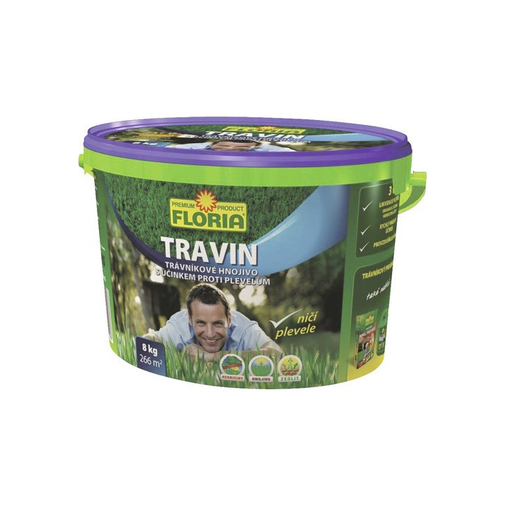 TRAVIN Trávnikové hnojivo s účinkom proti burinám 3v1, 8 kg TRAVIN Trávnikové hnojivo s účinkom proti burinám 3v1, 8 kg