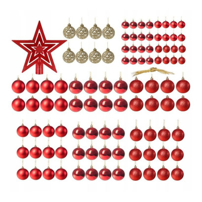 Vianočné gule mix 3/4/6 cm s hviezdou červené a zlaté, 101-dielna sada