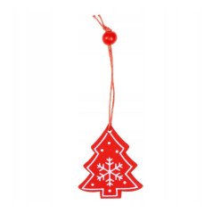 Vianočná ozdoba drevená Stromček s vločkou červená 4,9 cm, 3 ks
